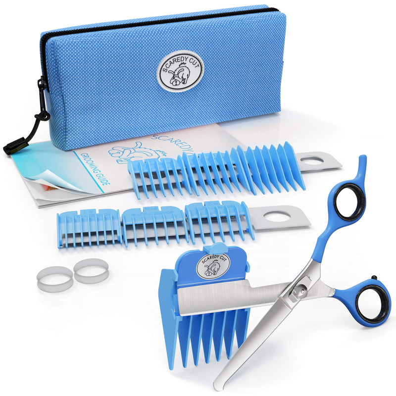 Scaredy Cut Silent Pet Grooming Kit for Dog, Cat and All Pet Grooming - A Quiet Alternative to Electric Clippers for Sensitive Pets 16pc Right-Handed Blue - PawsPlanet Australia