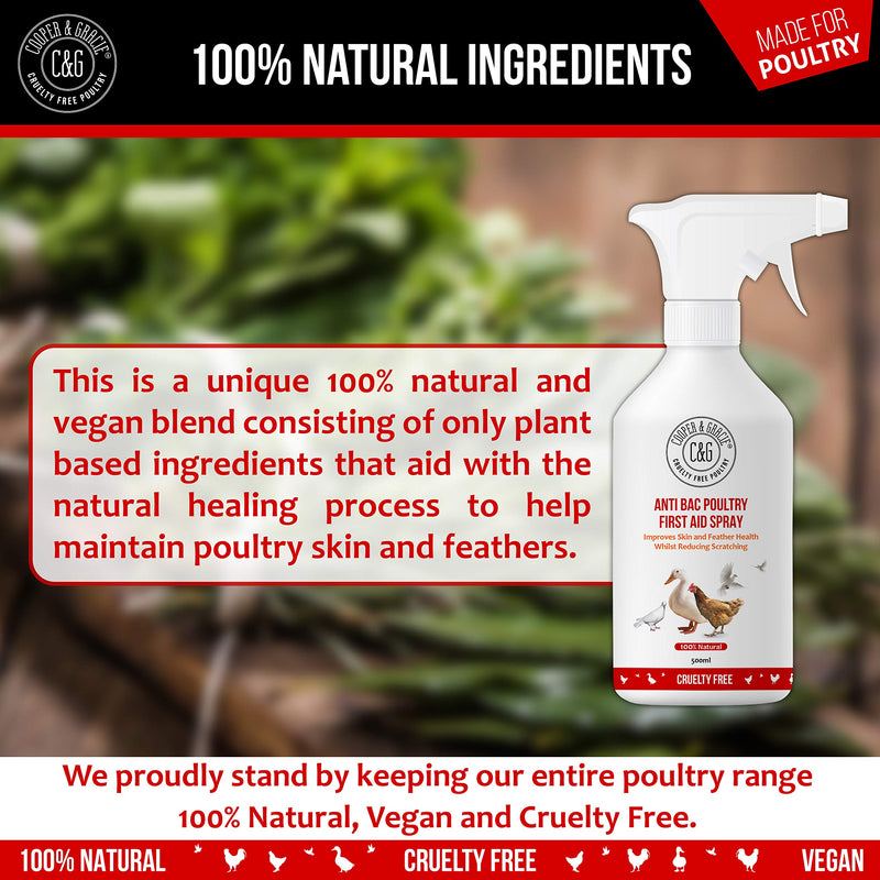 C&G Pets | Anti Bac Poultry First Aid Spray 500ml | Antiseptic Spray For Wounds | Improves Skin And Feather Health & Reduces Scratching | Natural Alternate To Iodine Spray & Purple Spray For Chickens - PawsPlanet Australia