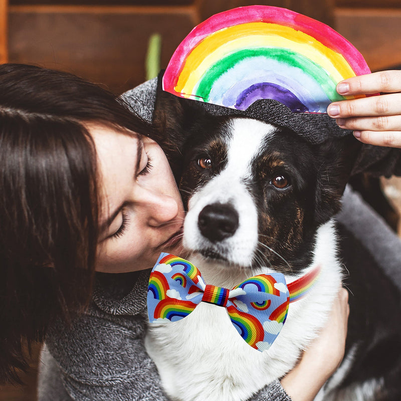 2 Pack Dog Collar with Bow Tie, Spaceship and Rainbow Collar for Small Medium Large Dogs Pets Puppies (Small) Small-(11"-17") Neck * 5/8" Wide - PawsPlanet Australia