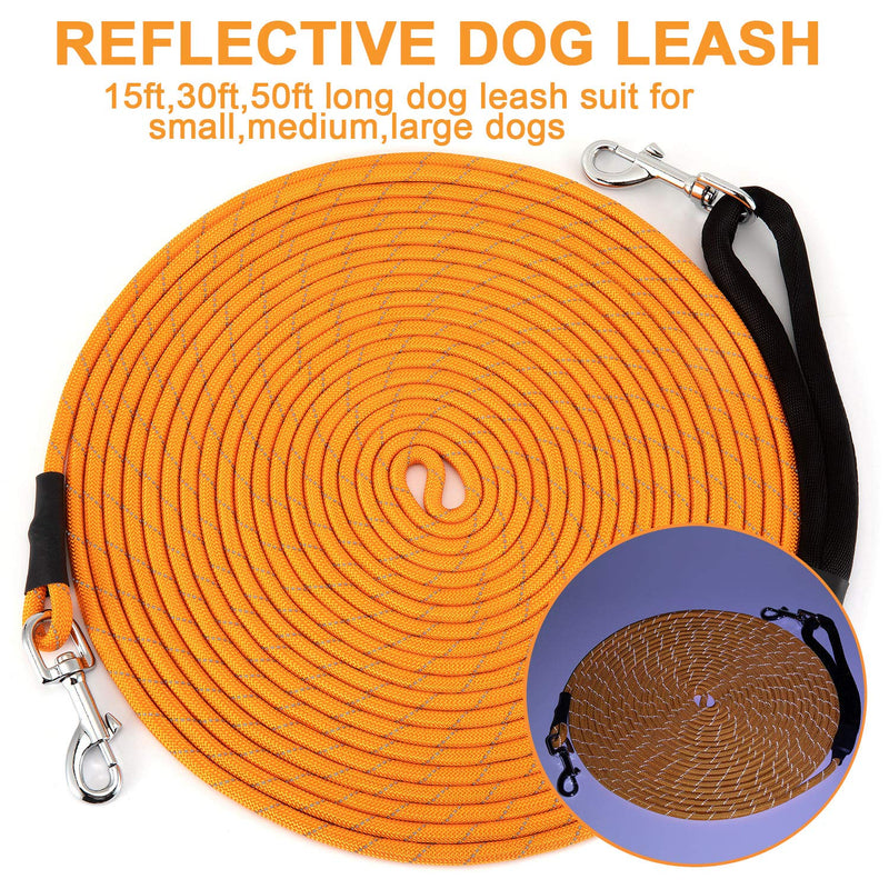 HAPPY HACHI Dog Training Lead, 10m/33ft Dog Long Lead Line Rope Reflective Nylon Recall Obedience Leash for Pet(Orange) Orange - PawsPlanet Australia