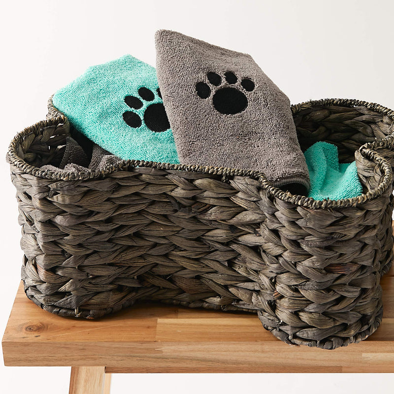 Bone Dry Pet Drying Collection Embroidered Terry Microfiber Towel Aqua Pet Towel Small Set, 15x30" - PawsPlanet Australia