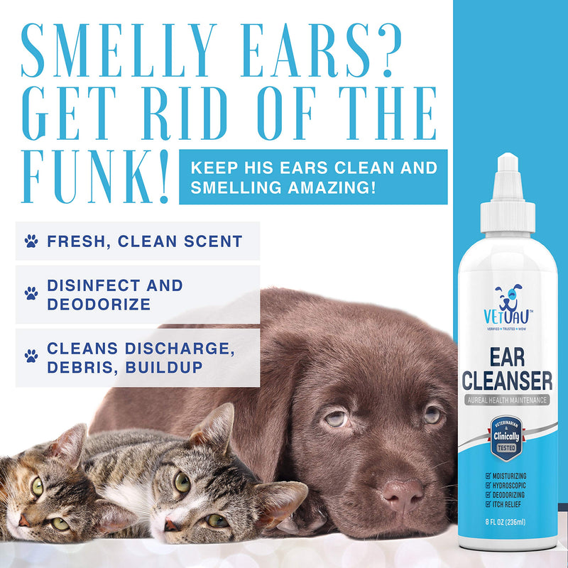 VetUAU Dog Ear Cleaner Solution - Medicated Ear Cleaner for Dogs, Cats, Horses - Yeast Infection Treatment for Ears - PawsPlanet Australia