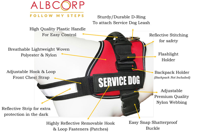 [Australia] - ALBCORP Service Dog Vest Harness - Reflective - Woven Polyester & Nylon, Comfy Mesh Padding, RED/Black L 27''- 36'' Girth 