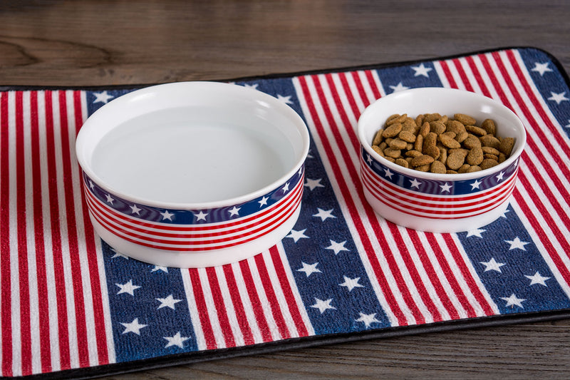 Bone Dry Stars & Stripes Patriotic Flag Ceramic Pet Bowl Small - PawsPlanet Australia