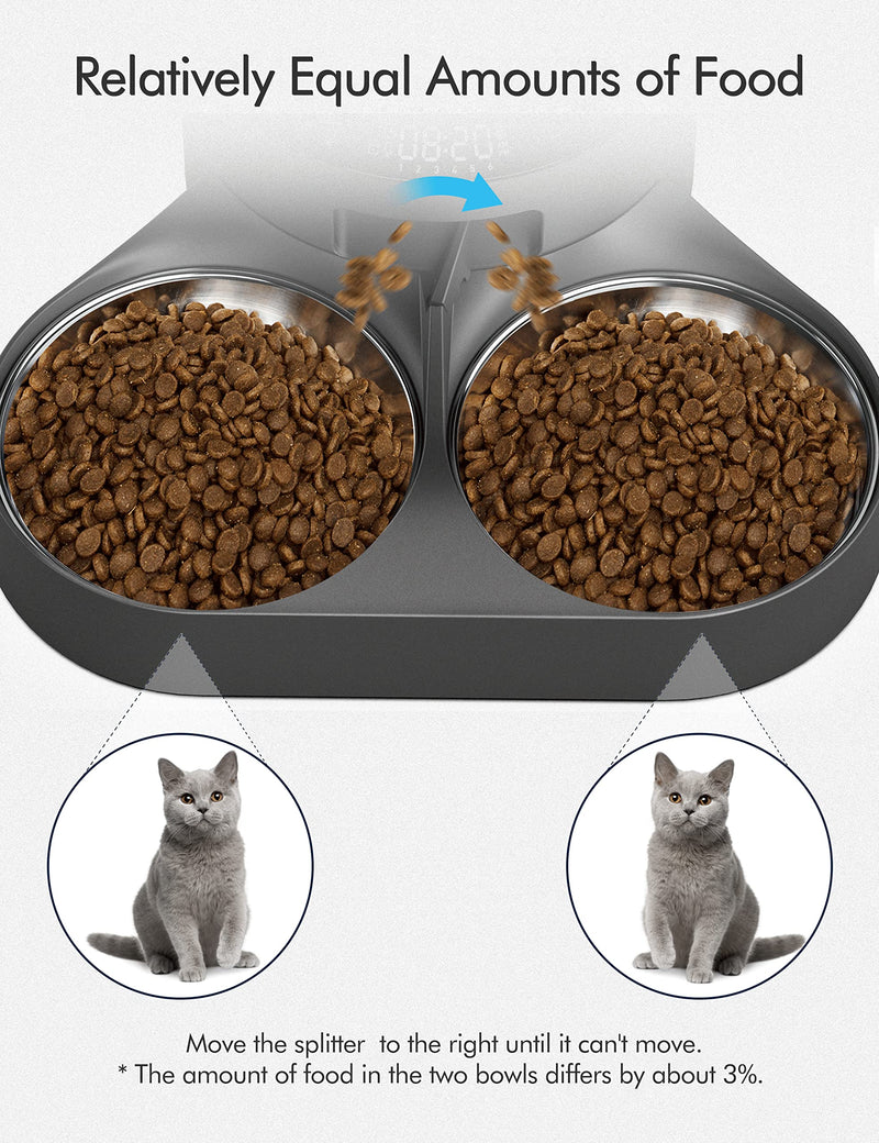 PETLIBRO Pet Food Splitter with Stainless Steel Bowls, Automatic Cat Feeder Bowls for Two Cats or Dogs, Suitable for PETLIBRO Automatic Cat Feeder PLAF005, PLAF006, PLAF103 Black - PawsPlanet Australia