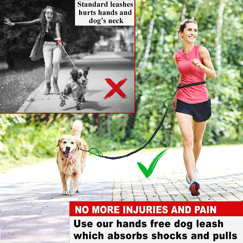 [Australia] - CHUNKY PAW Hands Free Dog Leash for Running, Walking, Hiking, Jogging,Training for Medium and Large Dogs up to 150 lbs, Durable Dual Handle Waist Leash with Reflective Bungee and Adjustable Waist Belt Black with Red 