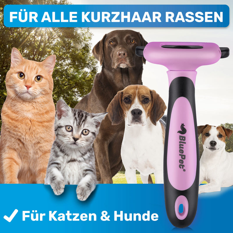 BluePet "UnterwollGlück" - Up to 90% less loose hair - Short hair dogs & cats brush ideal for changing fur - Removal of the undercoat & care of the top hair Pink - PawsPlanet Australia