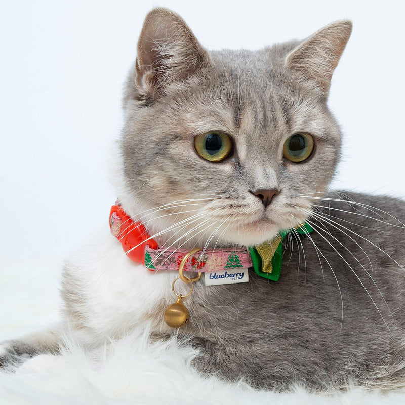 [Australia] - Blueberry Pet 3 Patterns Holiday Celebration Cat Collars 9"-13" Neck Pack of 2 - Christmas Trees 