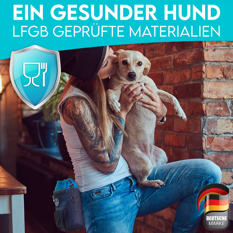 DOG IS KÖNIG® Premium treat bag for dogs - the all-rounder - robust food bag for dogs with plenty of storage space for walking and dog training - with poop bag dispenser and training e-book Dark blue: 16 x 18 x 6 cm (W x H x T) - PawsPlanet Australia