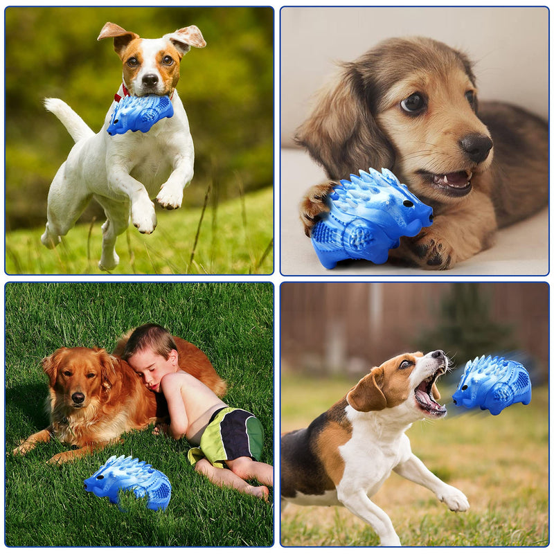 Dog Chew Toys for Aggressive Chewers Large Medium Breed Indestructible Tough Durable Dog Toys Squeaky Dog Chew Toys with Milk Flavor Toughest Natural Rubber for Teeth Cleaning Blue Porcupine - PawsPlanet Australia