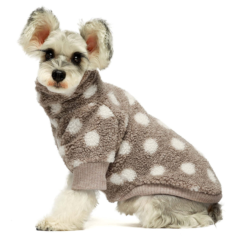 Fitwarm Sherpa Polka Dot Dog Coat Turtleneck Fuzzy Doggie Sweater Puppy Winter Clothes Doggy Knitted Outfits Pet Cold Weather Clothes Cat Apparel XS Khaki - PawsPlanet Australia