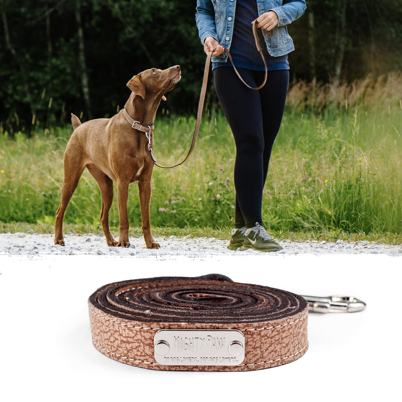 Mighty Paw Leather Dog Leash | 5 ft Leash Super Soft Distressed Real Genuine Leather- Premium Quality, Modern Stylish Lead. Perfect for Small, Medium and Large Pets Lite 1 - 30 lbs Light Brown - PawsPlanet Australia