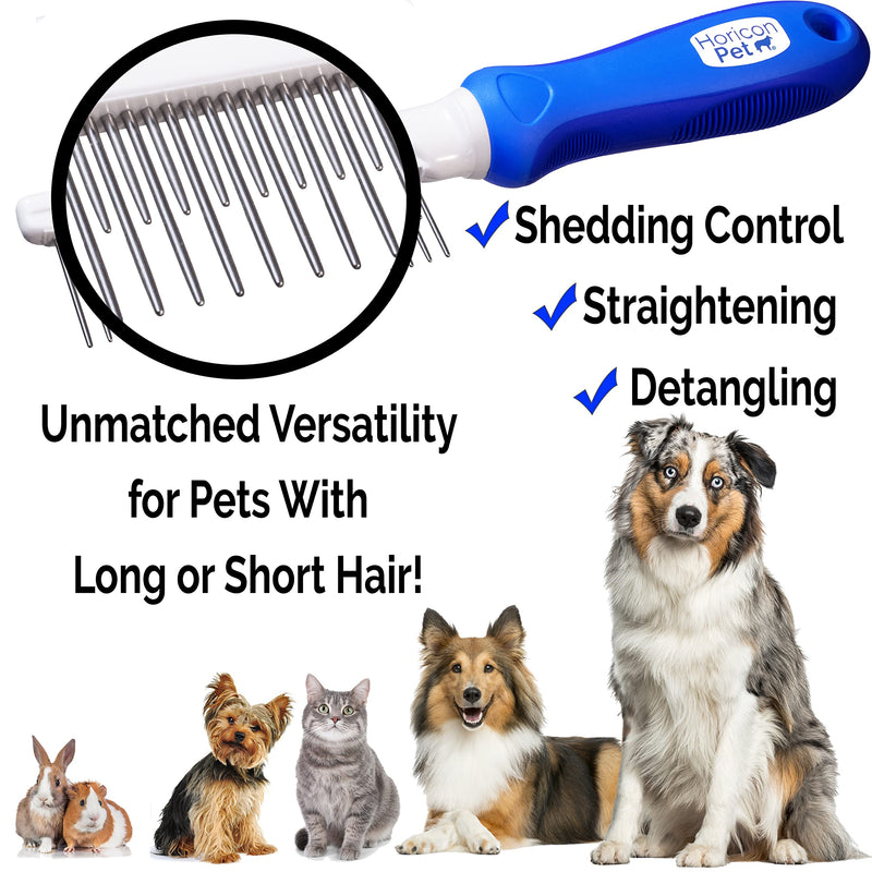Horicon Pet Detangling Grooming Comb with Long & Short Stainless Steel Metal Teeth - Dogs, Cats & Small Animals for Removing Matted Fur, Knots & Tangles - PawsPlanet Australia