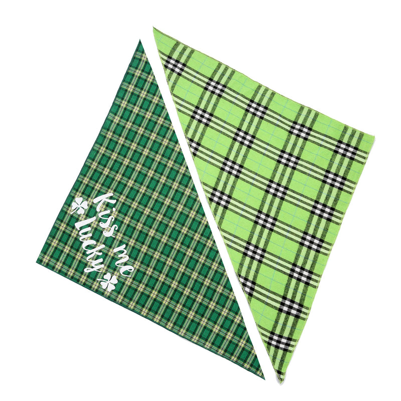 2Pack St Patricks Day Dog Bandana, Green Plaid Dog Bandana with Shamrock Pattern - PawsPlanet Australia