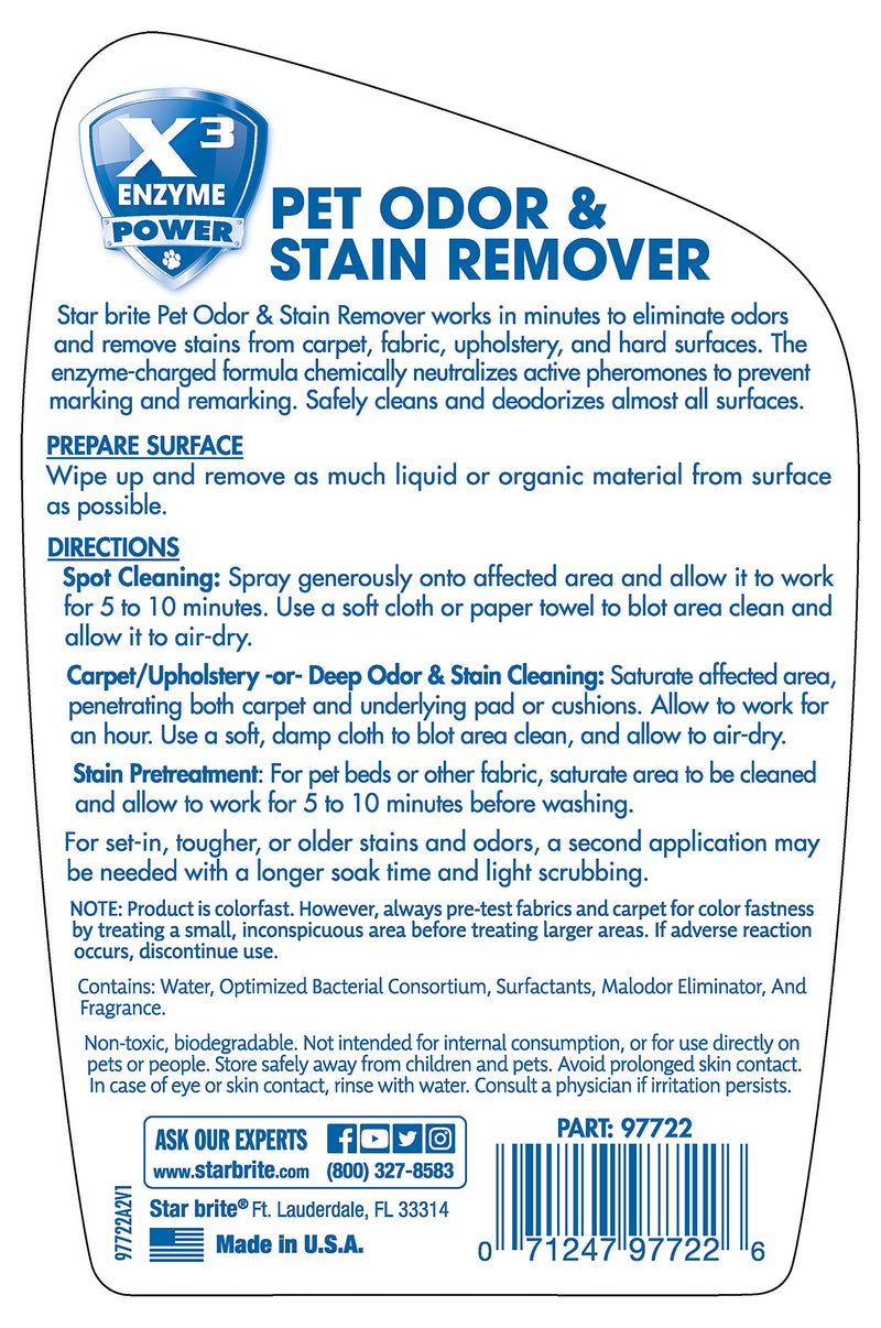 [Australia] - Star brite Multi-Surface Pet Odor & Stain Remover Spray - Triple Enzyme Neutralizer 