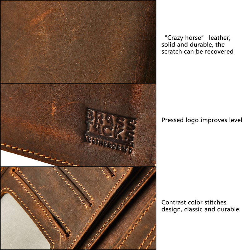 BRASS TACKS Leathercraft Men's Wallet in Portrait Format Slim Bifold Vintage Design Minimal Genuine Leather with Card Slots M Dark Brown - PawsPlanet Australia