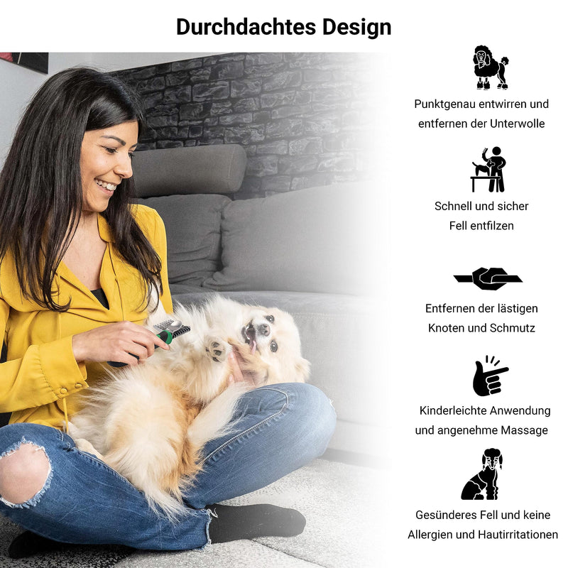 FinoPet set of 3 de-matting comb as dog comb/cat comb, XL lint roller and tick tweezers, de-matting rake/comb for all animal sizes, animal hair remover, automatic tick removal - PawsPlanet Australia