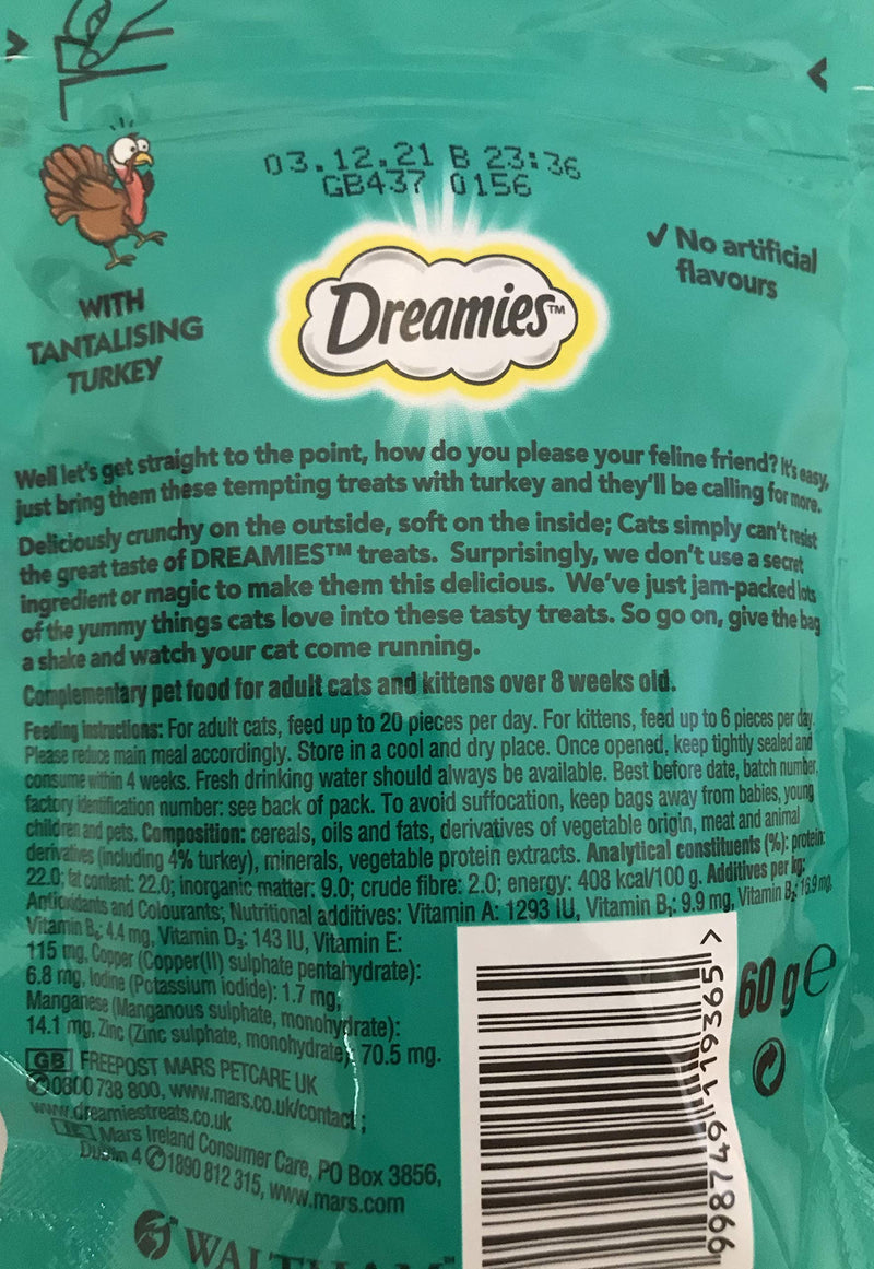 Dreamies Cat Treats Bundle - 2 Flavours - Tantalising Turkey and Tasty Chicken 60g (one of each) - PawsPlanet Australia