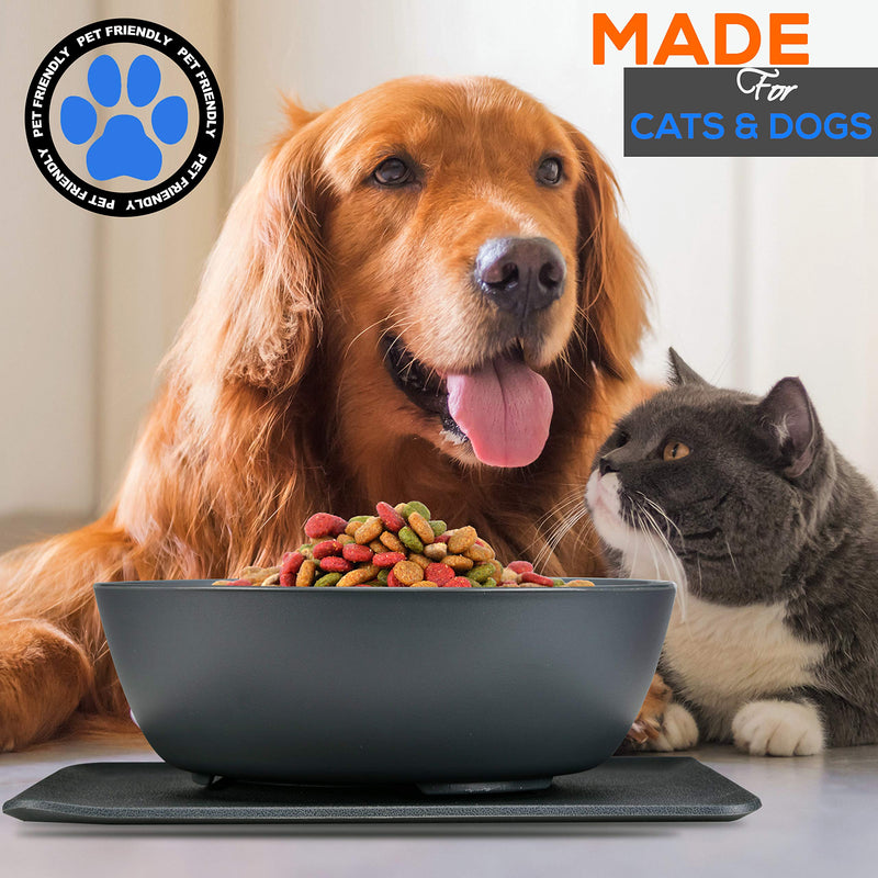 [Australia] - Non Skid Pet Bowl Set - No Flip Dog Bowl Dog Spill Proof Mat Set - Interlocking Non Skid Pet Puppy Cat Dog Bowl With Mat - Twisty Dish Food/Water Bowl for Mess Free Feeding - SereneLife SLTDG69 (Gray) Large Bowl 