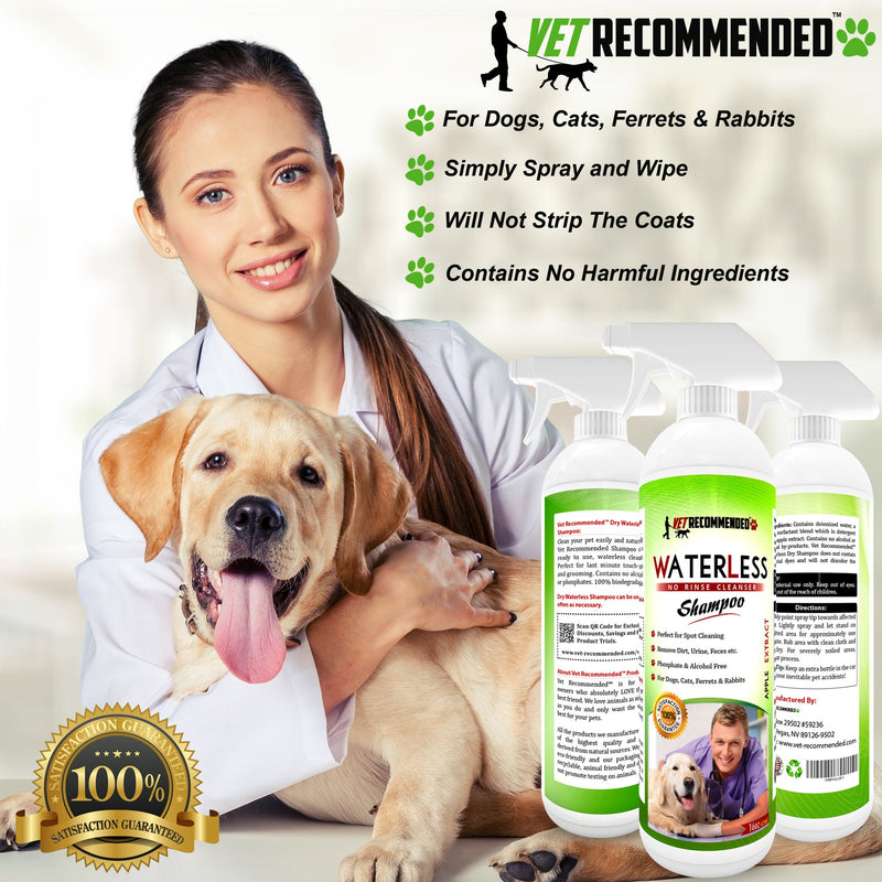 [Australia] - Vet Recommended Waterless Dog Shampoo No Rinse Dry Shampoo for Dogs (16oz/473ml), Detergent and Alcohol Free, Apple Extract - Perfect for Spot Cleaning The Dog Coat - Made in USA 
