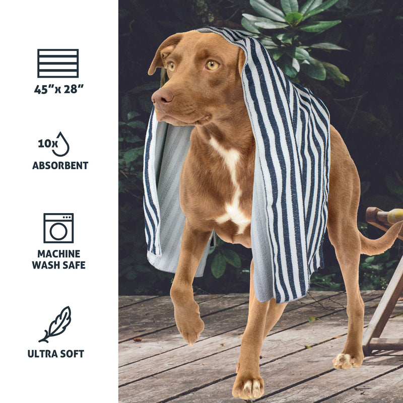 [Australia] - My Doggy Place Pet Dog Cat Microfiber XL Drying Towel 45" x 28", Ultra Absorbent for Small, Medium, Large Dog Cats Great for Bathing and Grooming 2 Pack Striped Charcoal 