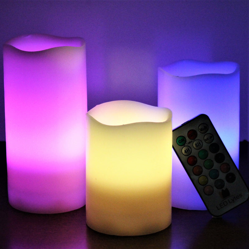 LED Multi Colored Flameless Candles Battery Operated, 3 Round Ivory Wax with Multi-Function Timer Remote Control, Flickering Flame Candle Set for Room Decor for Teen Girls Set of Three Round - PawsPlanet Australia