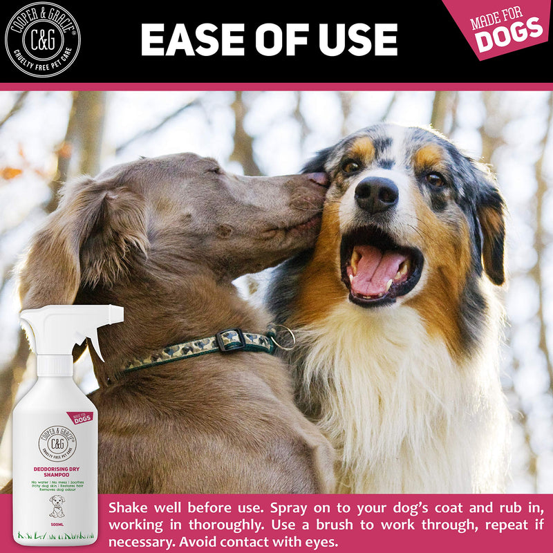 Dry Dog Shampoo Spray For Smelly Dogs - Wipe Clean Stain Remover - Cruelty Free Waterless Grooming Products Organic Odour Deodoriser Neutraliser - Best Fox Poo Cleaning Animal Wash (500ML) 500 ml (Pack of 1) - PawsPlanet Australia