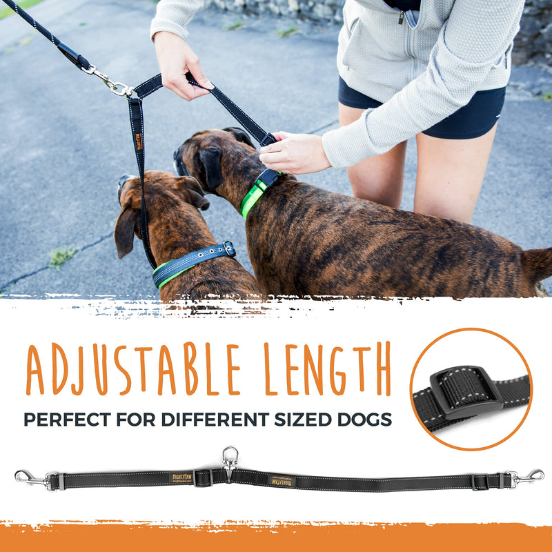 Mighty Paw Two dog leash with rope handle, double dog leash, double dog leash, multiple dog leash for 2 dogs, double leash for dogs, 2 dog leashes, leash clutch black - PawsPlanet Australia