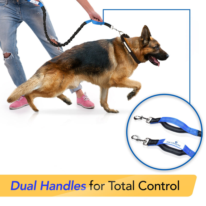 Paw Lifestyles Retractable Hands Free Dog Leash W/Smartphone Pouch – Dual Handle Bungee Waist Leash for Up to 150 lbs Large Dogs Black - Blue w/Smartphone Pouch - PawsPlanet Australia