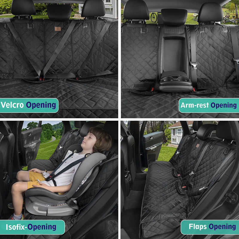 iPuppy Premium Back Seat Cover for Dogs with Isofix - Waterproof Dog Car Seat Cover with Armrest Opening - Quilted, Scratch Proof and Non-Slip Car Seat Cover for Dogs - 45 x 133cm (Black) - PawsPlanet Australia