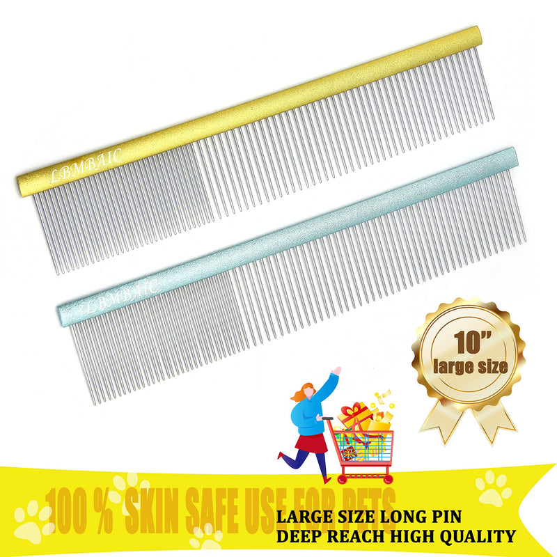 LBMBAIC 10inches Large Dog Comb for shedding matted hair for large dogs metal dog comb with long wide steel tooth to reduce tangles,mats and knots.(Blue) blue - PawsPlanet Australia