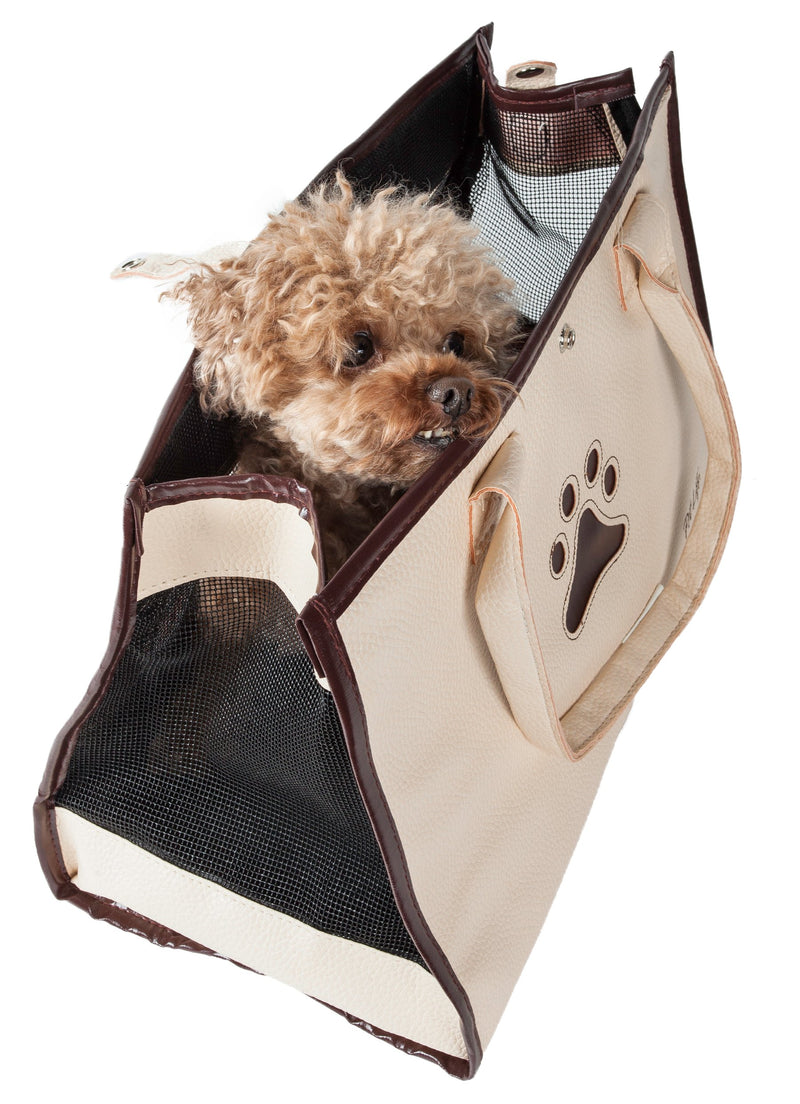 [Australia] - Posh Paw' Pet Carrier White/Brown Paw Print One Size 