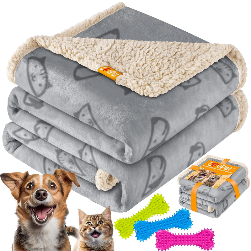 Lovpet® Waterproof Dog Blanket, Fleece Pet Blanket Cat Blanket + 3X Chew Bones, for Medium and Large Dogs, Cats, 152 x 127 cm, XL, Machine Washable, Double-Sided Sofa Cover Protector Gray XL (152 x 127 cm) - PawsPlanet Australia