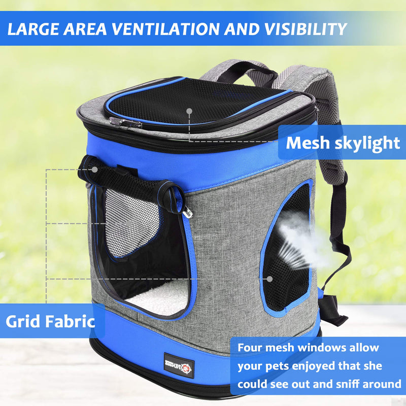 Kato Tirrinia Foldable Pet Carrier Backpack for Small Dogs, Cat Carrier Backpack, Puppy Rucksack Carrier Ventilated Design For Travel Camping Hiking Outdoor Blue and Grey Without Pockets - PawsPlanet Australia