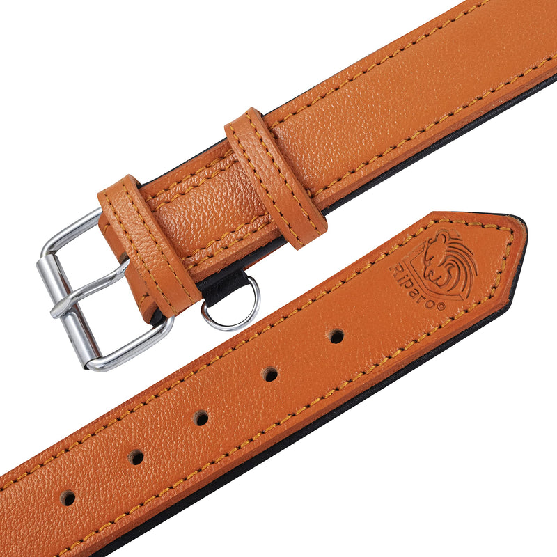 Riparo Genuine Leather Adjustable K-9 Dog Collar with Additional Reinforcement (XXL: 5CM Wide for 60.9CM - 73.7CM Neck, Orange) XXL - PawsPlanet Australia