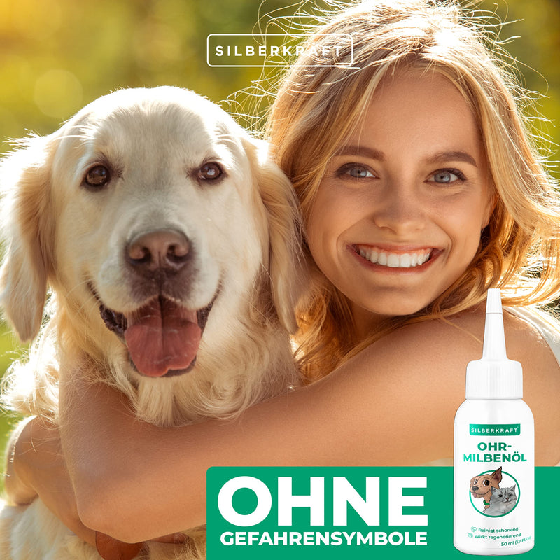 Silberkraft ear mite oil 50 ml for dogs, cats and other pets, effective care product against ear mites, ear mange, itching, yeast fungus and ear inflammation, gentle and gentle cleaning - PawsPlanet Australia