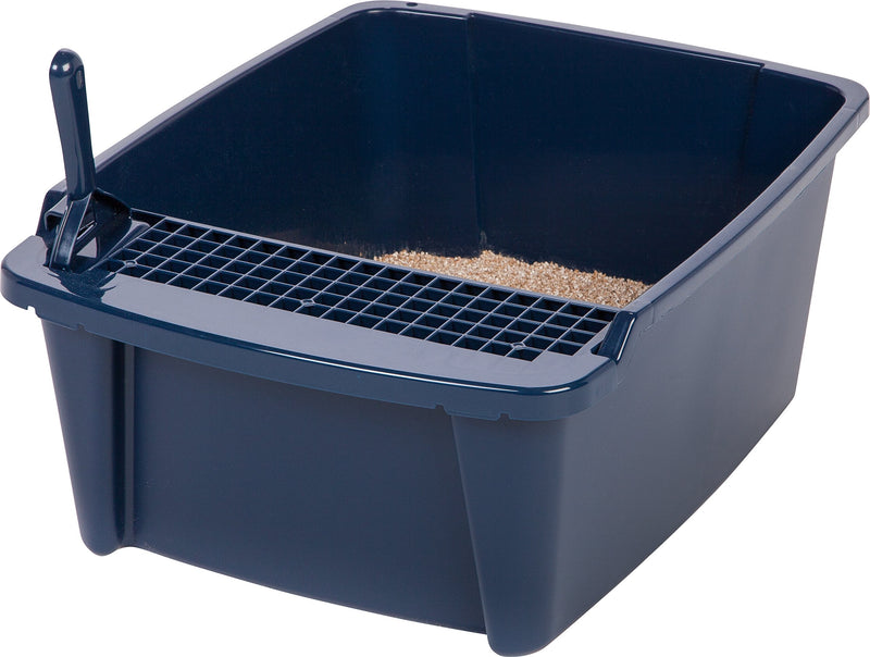 IRIS Large Hooded Litter Box with Scoop and Grate, Blue - PawsPlanet Australia