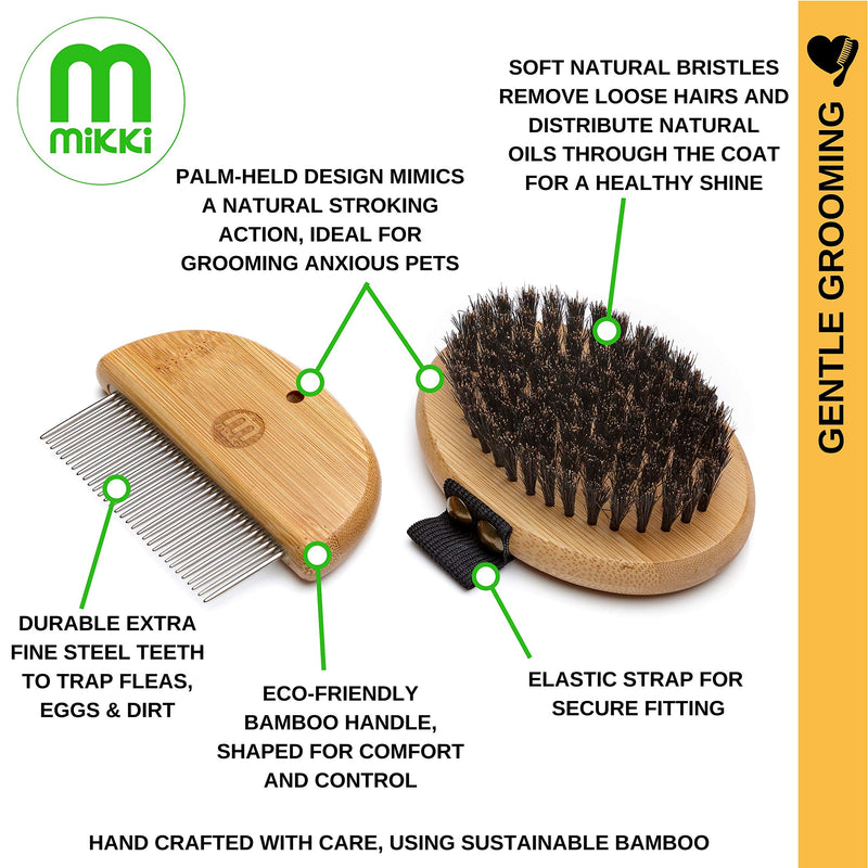 Mikki Bamboo Puppy & Kitten Gentle Grooming Kit, Including Bristle Palm Brush and Comb for Use with Dog, Cat, Puppy, Handmade from Natural Sustainable Bamboo brown - PawsPlanet Australia