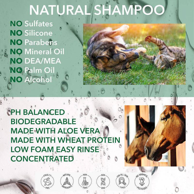 POO FREE Natural SOOTHING HORSE SHAMPOO - ALOE VERA, GERANIUM & LAVENDER - 250ml No Sulfates, No Parabens, No Silicones. Soothes, Relieves Itchiness, Eliminates Germs and Smells. Concentrated. - PawsPlanet Australia