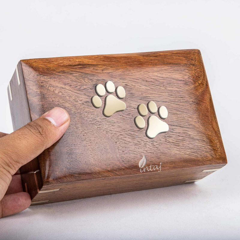 INTAJ Handmade Rosewood Pet Urns for Dogs Ashes, Wooden Urn for Ashes | Handcrafted Urns for Dogs/Cats Pets Ashes | Memorial Keepsake Funeral Urn Box (Two Paws, XS - 5x3x2) Two Paws XS - 5x3x2" - PawsPlanet Australia