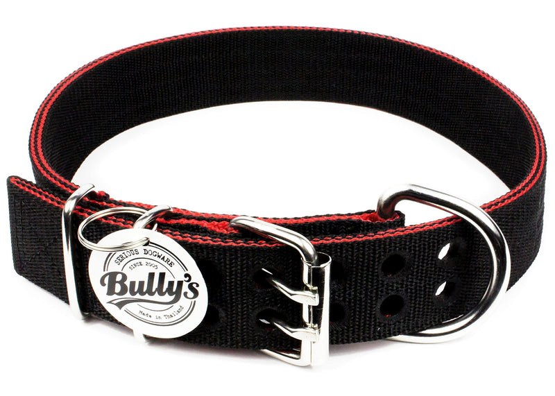 [Australia] - Pitbull Collar, Dog Collar for Large Dogs, Heavy Duty Nylon, Stainless Steel Hardware XL-1.5 Inches Wide Black with Red Trim 