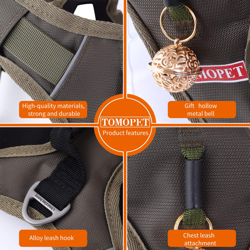 TOMOPET Dog Harness No-Pull Vest Harness with Handle and Leash Easy Walk Adjustable Soft Padded Pet Harness with Metal Bell No-Choke Pet Vest with Easy Control VPC Handle for Dogs (S, Army Green) S - PawsPlanet Australia