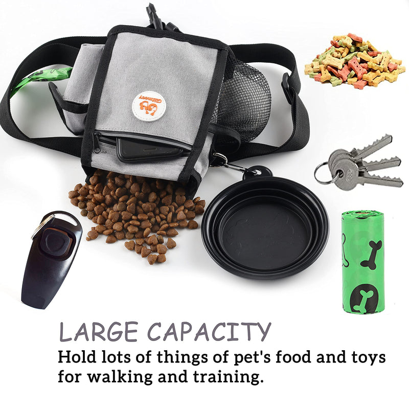 Glifmeey Dog Treat Pouch Pet Training Kit Bag,Dog Treat Pouch Magnetic Closure,Dog Training Fanny Pack with Shoulder Straps,Folding Dog Bowls,Clickers,Training Balls, Easily Carries Pet Toys,Kibbles Gray - PawsPlanet Australia