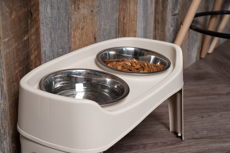 IRIS Elevated Dog Bowls - Elevated Dog Feeder - Adjustable Dog Bowl Stand for Small to Large Dogs Almond - PawsPlanet Australia