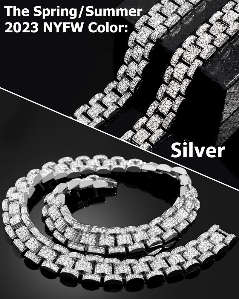 FASDECON Gold Dog Chain Collar Diamond Cuban Collar Walking Metal Chain Collar with Design Secure Buckle Dog Collars for Medium Large Dogsc (20inch, Gold) 20inch - PawsPlanet Australia
