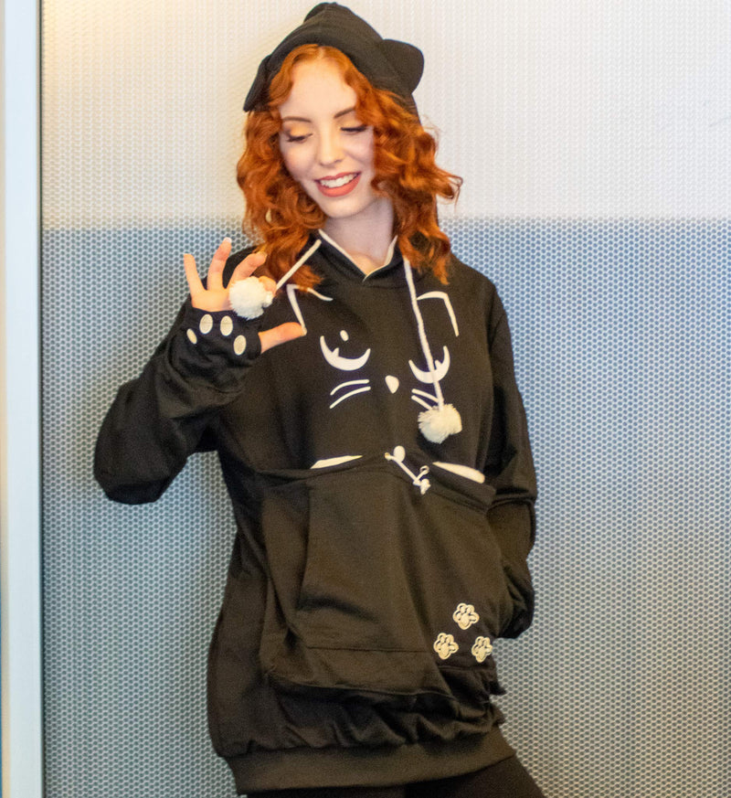 Kei Tomlison Unisex Big Pouch Hoodie Long Sleeve Pet Dog Holder Carrier Sweatshirt Black-cat Printing Small - PawsPlanet Australia