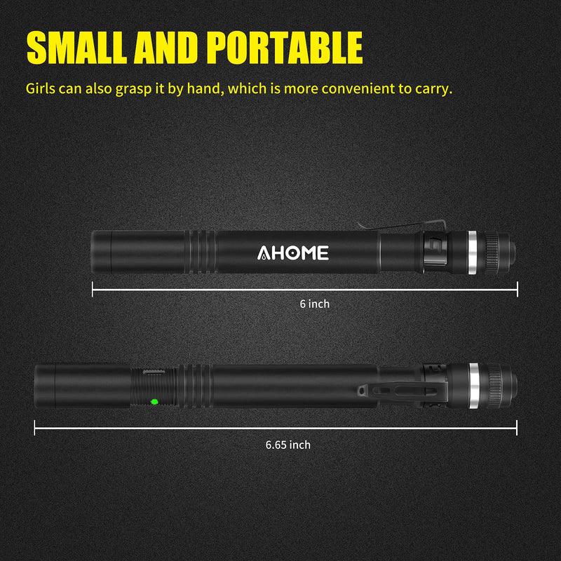 AHOME P2 USB Rechargeable Pen Torch, 250 Lumen LED Pocket Penlight, IPX5 Water-Resistant, 1000mAh NiMH Battery ×2 Included, 2 Modes (High, Low) - PawsPlanet Australia
