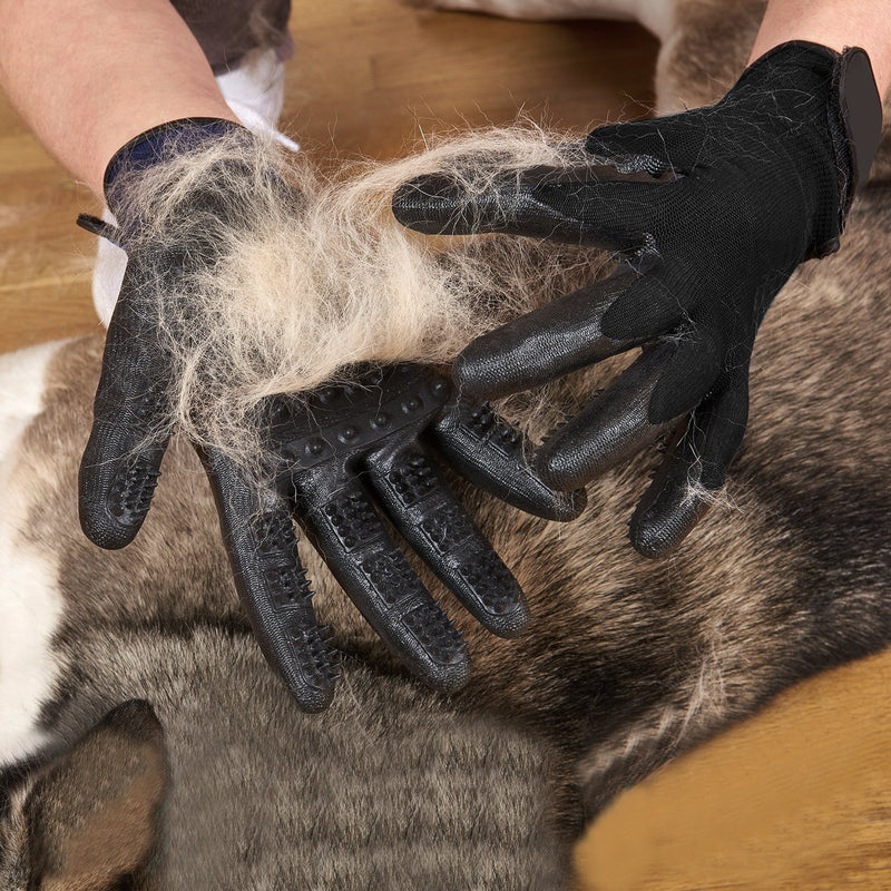 BestParnter Pet Grooming Gloves, Pet Rubber Massage Gloves [Enhanced Five Fingers Design] Pet Hair Remover Mitt Brush Tool for Dogs Cats and Horses Shedding Bathing Grooming Black - PawsPlanet Australia