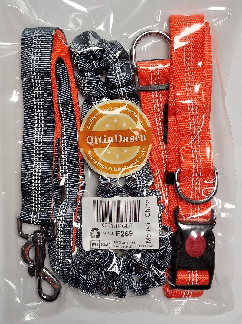 QitinDasen Hands-Free Dog Leash, Orange Adjustable Waist Belt and Gray Stretchy Bungee Leash, Jogging Dog Leash with Reflective Stitching - PawsPlanet Australia