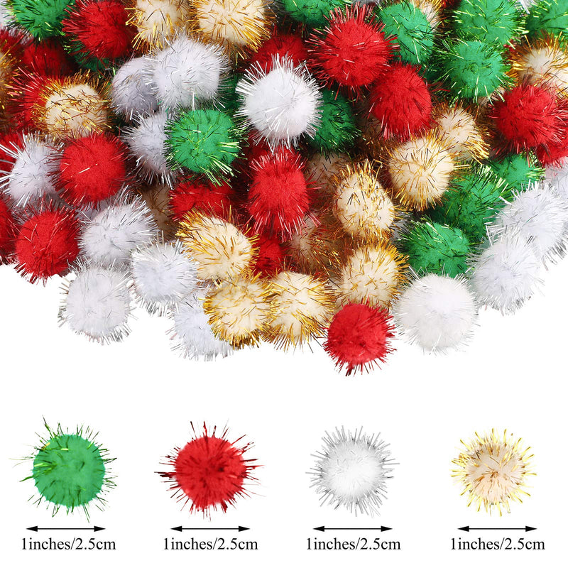 ANECO 240 Pieces Glitter Christmas Pom Poms and Christmas Jingle Bells Sparkle Pom Poms Balls Bells for Christmas Arts Crafts Supplies - PawsPlanet Australia